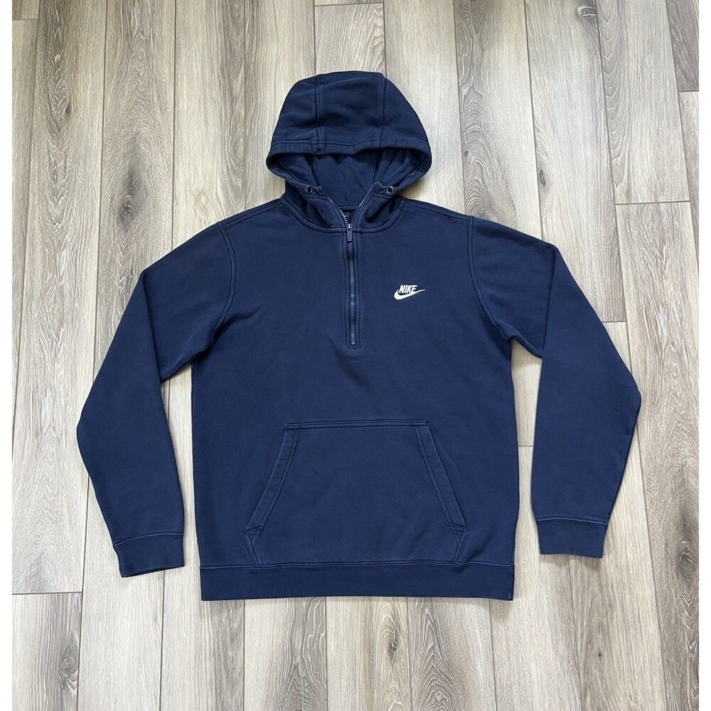 Nike Hoodie Sweatshirt Mens Sz Medium Blue Half Zip Pullover Fleece
